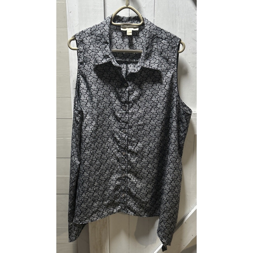 Michael Michael  Kors Women's  Size 2X Black Paisley Sleeveless Blouse Button-Up